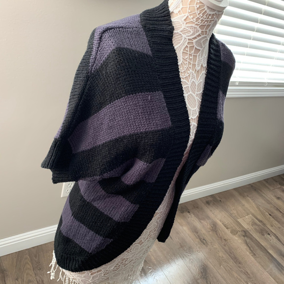 Dots Ladies Black & Gray Striped Knit Open Cardigan Size L - Picture 2 of 7